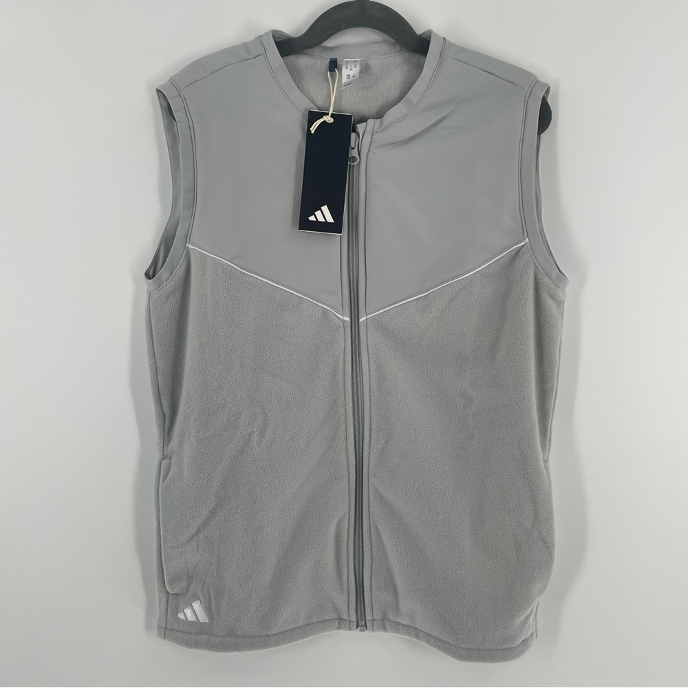 NWT Boys Adidas U Tech Grey Fleece Inside Zip Up  Pockets Golf Vest Sports